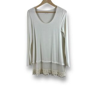 Grace & Lace Women's L Tiered Lace Mini Dress Tunic Beige Cream Lagenlook Boho‎